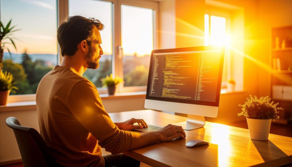 Web designer programming css at a computer