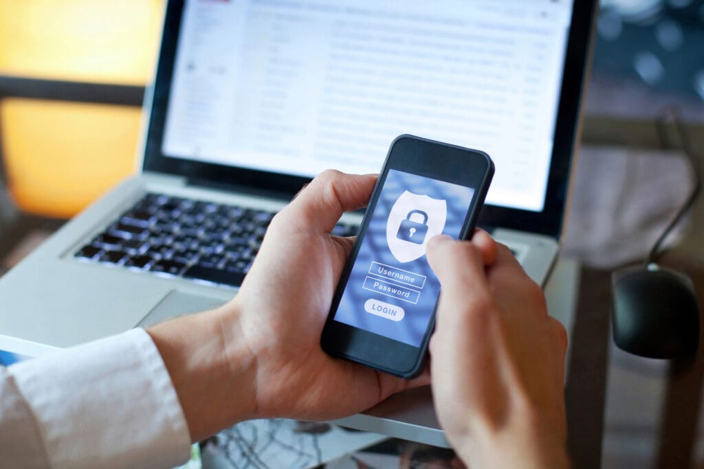 data security concept, mobile application access, login and pass