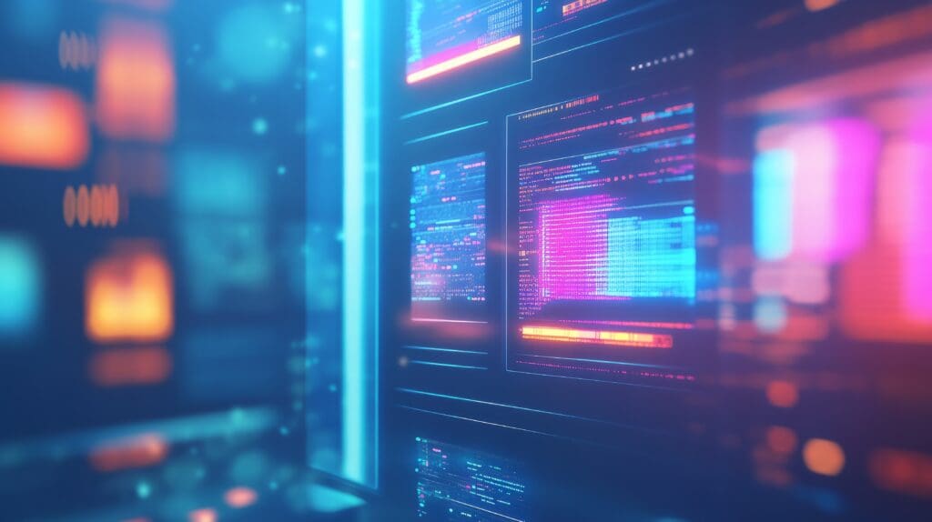 Code aura flashing out of a computer screen.